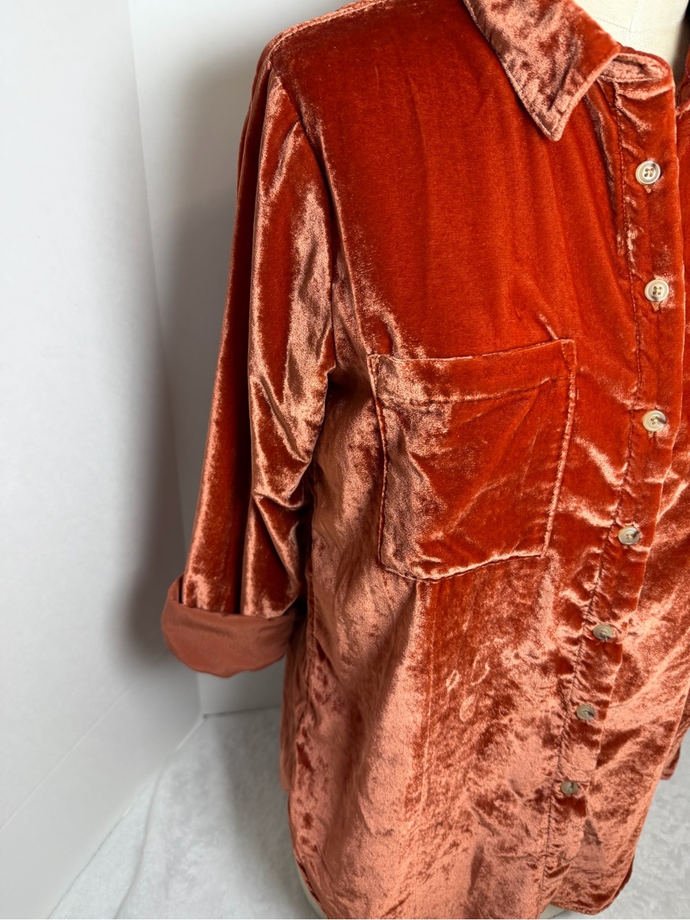 Pilcro by Anthropologie  Rust Velvet Button-Front Shirt - Women's Size Small - Picture 5 of 15